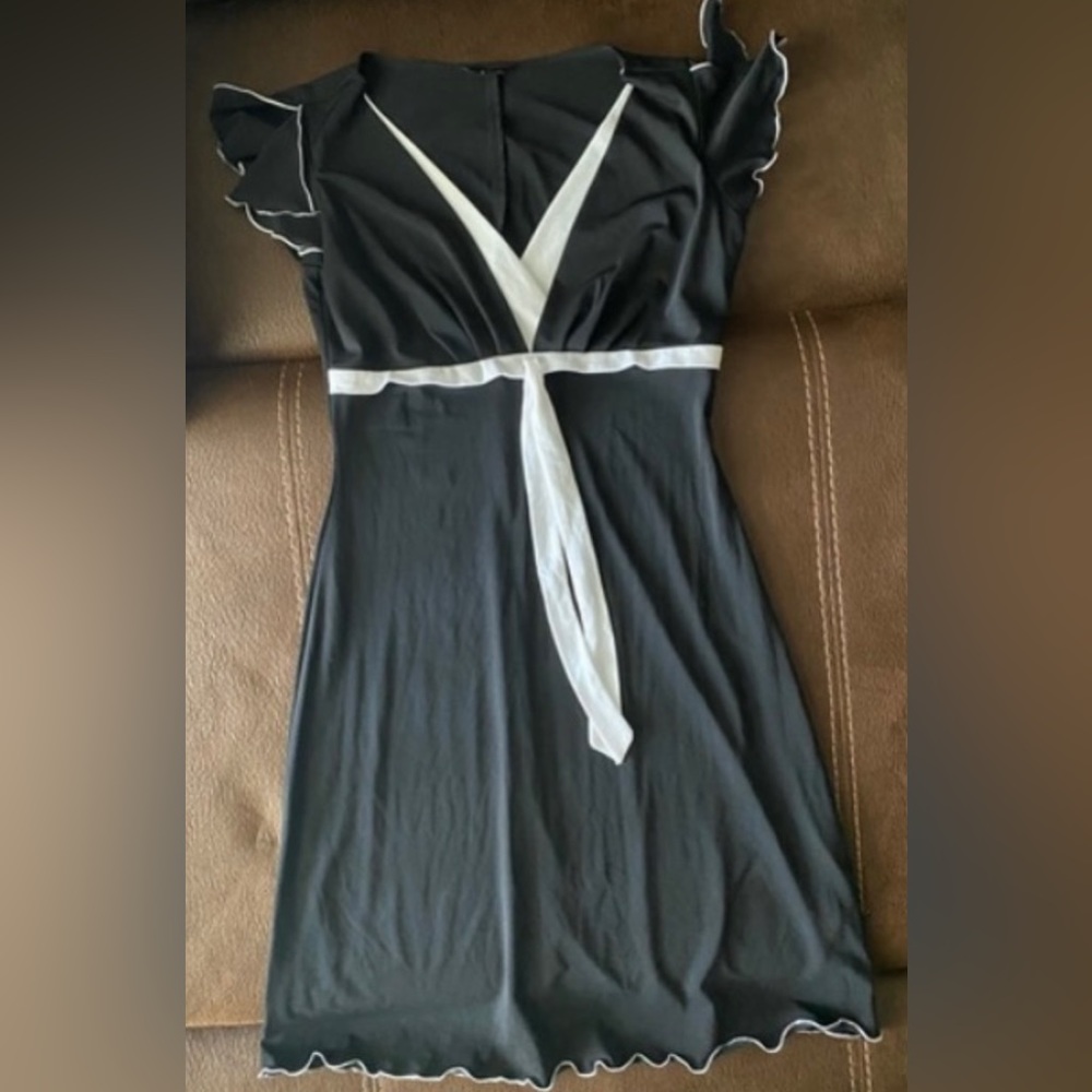 8- Black Dress with white trimming, mid thigh